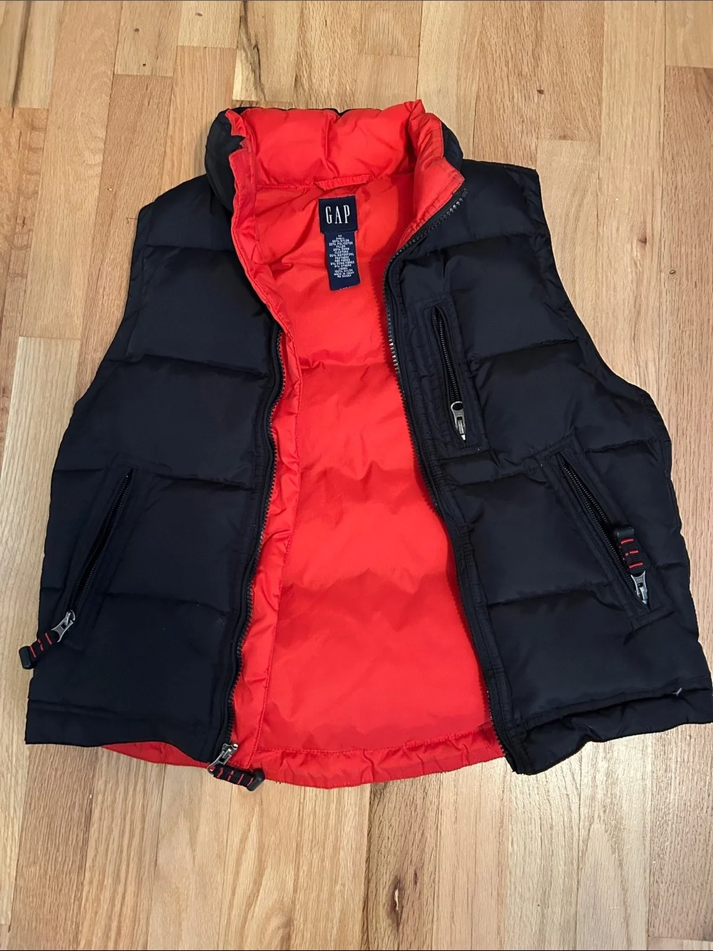 GAP Black Exterior with Red Interior Quilted Puffer Vest